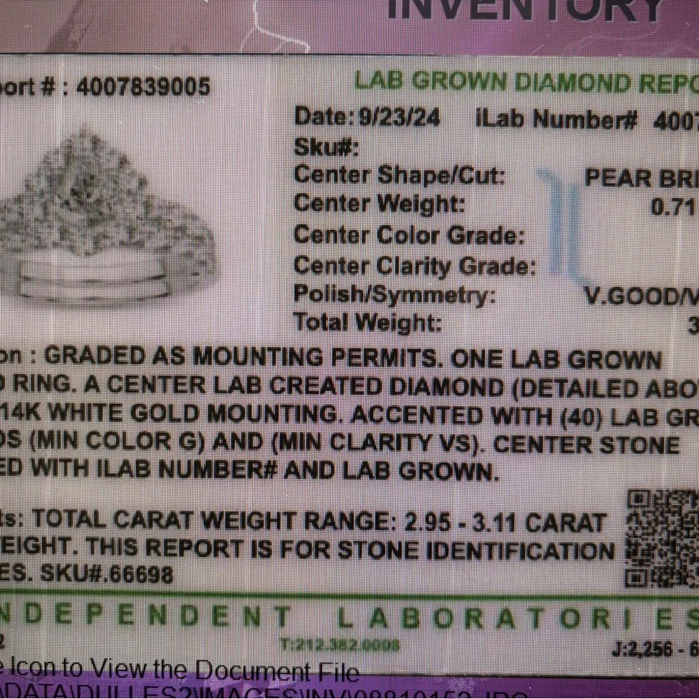 Pear Brilliant Cut Lab Grown Diamond size 7 - Picture 1 of 3